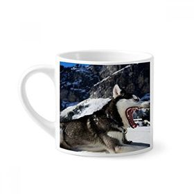 Dıythinker 170 ml Beyaz Büyük Ağızlı Köpek Kar Husky Resim Mini Kahve Seramik Kupa