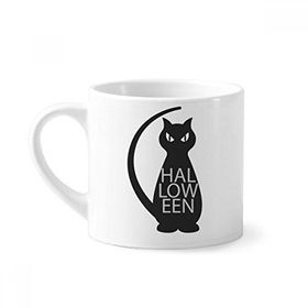 Dıythinker 170 ml Beyaz Cadılar Bayramı Siyah Kişilik Kedi Mini Kahve Seramik Kupa