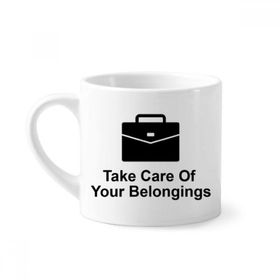 Dıythinker 170 ml Beyaz Care Your Belongings Siyah Sembollü Mini Kahve Seramik Kupa