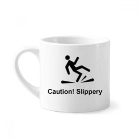 Dıythinker 170 ml Beyaz Caution Slippery Siyah Sembollü Mini Kahve Seramik Kupa