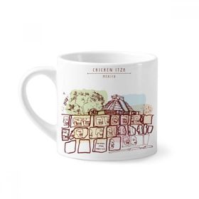 Dıythinker 170 ml Beyaz Chichen Itza Meksika Antik Medeniyet Çizim Mini Kahve Seramik Kupa
