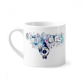 Dıythinker 170 ml Beyaz City Modern İnşaat Saati Suluboya Mini Kahve Seramik Kupa