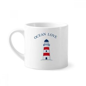 Dıythinker 170 ml Beyaz Deniz Feneri Okyanus Sevgi Deniz Yelkenli Mavi Mini Kahve Seramik Kupa