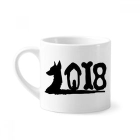 Dıythinker 170 ml Beyaz Dog 2018 Tipi Happy New Year Mini Kahve Seramik Kupa