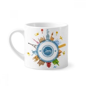 Dıythinker 170 ml Beyaz Dünya Dünya Simgesi Şehir Desenli Mini Kahve Seramik Kupa