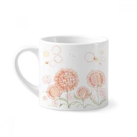 Dıythinker 170 ml Beyaz El Boyaması Çiçek Bitki Ayçiçeği Bal Arısı Mini Kahve Seramik Kupa