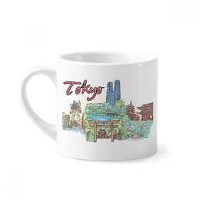 Dıythinker 170 ml Beyaz El Boyaması Şehir Japon Yard Tokyo Mini Kahve Seramik Kupa