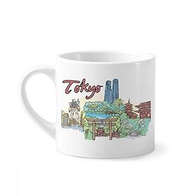 Dıythinker 170 ml Beyaz El Boyaması Şehir Japon Yard Tokyo Mini Kahve Seramik Kupa