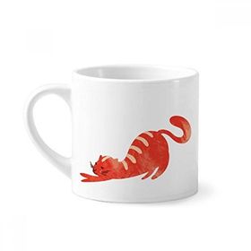 Dıythinker 170 ml Beyaz Esneme Yağlı Kedi Hayvan Suluboya Mini Kahve Seramik Kupa