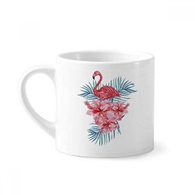 Dıythinker 170 ml Beyaz Flamingo Bitki Yaprak Sembollü Mini Kahve Seramik Kupa
