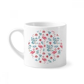 Dıythinker 170 ml Beyaz Flamingo Desenli Tropikal Bitkiler Mini Kahve Seramik Kupa
