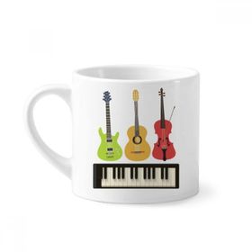 Dıythinker 170 ml Beyaz Gitar Keman Piyano Kombinasyonu Desenli Mini Kahve Seramik Kupa