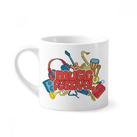 Dıythinker 170 ml Beyaz Gitar Müzik Festivali Enstrüman Desenli Mini Kahve Seramik Kupa