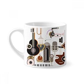 Dıythinker 170 ml Beyaz Gitar Müzik İllüstrasyonu Soyut Mavi Desenli Mini Kahve Seramik Kupa
