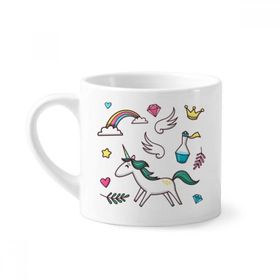 Dıythinker 170 ml Beyaz Gökkuşağı Kanatları Kalp Taç Tek Boynuzlu At Mini Kahve Seramik Kupa