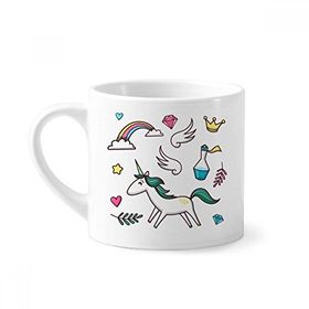Dıythinker 170 ml Beyaz Gökkuşağı Kanatları Kalp Taç Tek Boynuzlu At Mini Kahve Seramik Kupa