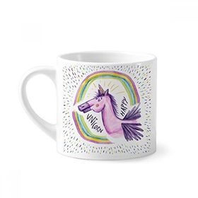 Dıythinker 170 ml Beyaz Gökkuşağı Kanatları Mor Tek Boynuzlu At Mini Kahve Seramik Kupa