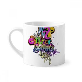 Dıythinker 170 ml Beyaz Grafiti Sokak Kültürü Renkli Rap Kelimeleri Mini Kahve Seramik Kupa