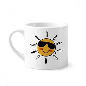 Dıythinker 170 ml Beyaz Güneş Gözlüğü Hava Güneş İllüstrasyon Desen Mini Kahve Seramik Kupa