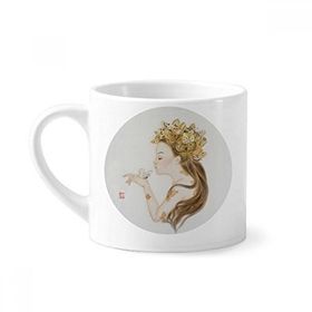 Dıythinker 170 ml Beyaz Güzel Kız Kelebek Çin Resim Mini Kahve Seramik Kupa