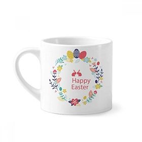Dıythinker 170 ml Beyaz Happy Easter Din Festivali Yapraklar Çiçek Mini Kahve Seramik Kupa