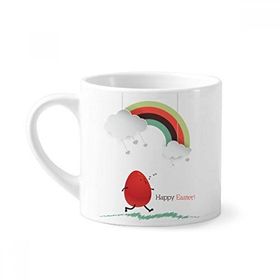 Dıythinker 170 ml Beyaz Happy Easter Festival Yumurta Gökkuşağı Mini Kahve Seramik Kupa