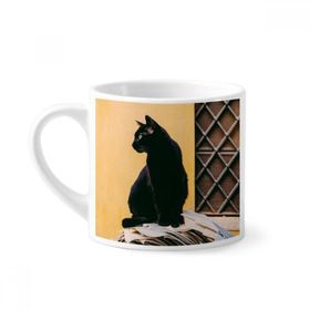 Dıythinker 170 ml Beyaz Hayvan Havalı Siyah Kedi Fotoğrafı Mini Kahve Seramik Kupa