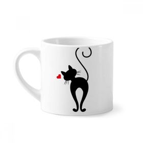 Dıythinker 170 ml Beyaz Hayvan Kalp Şekilli Kedi Sihouette Mini Kahve Seramik Kupa