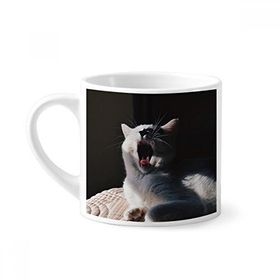 Dıythinker 170 ml Beyaz Hayvan Yawn Kedi Fotoğraf Çekimi Mini Kahve Seramik Kupa