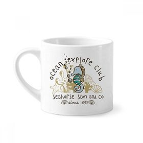 Dıythinker 170 ml Beyaz Hippocampus Deniz Yaşamı Çizgi Film Desenli Mini Kahve Seramik Kupa