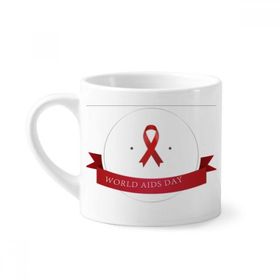 Dıythinker 170 ml Beyaz HIV 1 Aralık Kırmızı Kurdele AIDS Günü Mini Kahve Seramik Kupa