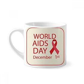 Dıythinker 170 ml Beyaz HIV 1 Aralık Kırmızı Kurdele AIDS Günü Mini Kahve Seramik Kupa