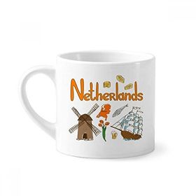 Dıythinker 170 ml Beyaz Hollanda Ulusal Simge Simgesi Desenli Mini Kahve Seramik Kupa