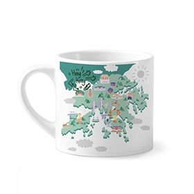 Dıythinker 170 ml Beyaz Hong Kong Haritası Ünlü Yerler Çin Mini Kahve Seramik Kupa