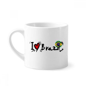 Dıythinker 170 ml Beyaz I Love Brazil Kelime Bayrağı Aşk Kalp İllüstrasyon Mini Kahve Seramik Kupa