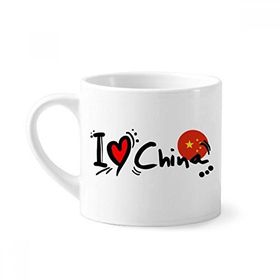 Dıythinker 170 ml Beyaz I Love China Kelime Bayrağı Kalp Mini Kahve Seramik Kupa