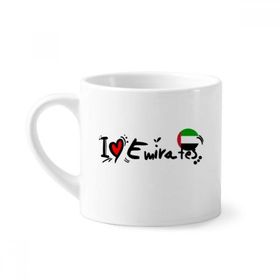 Dıythinker 170 ml Beyaz I Love Emirates Kelime Bayrağı Aşk Kalp İllüstrasyon Mini Kahve Seramik Kupa