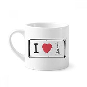 Dıythinker 170 ml Beyaz I Love Eyfel Kulesi Kelimeler Desenli Mini Kahve Seramik Kupa