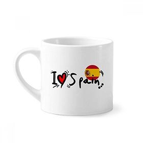Dıythinker 170 ml Beyaz I Love İspanya Kelime Bayrağı Aşk Kalp İllüstrasyon Mini Kahve Seramik Kupa
