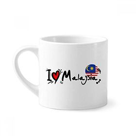 Dıythinker 170 ml Beyaz I Love Malezya Kelime Bayrağı Aşk Kalp İllüstrasyon Mini Kahve Seramik Kupa