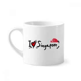 Dıythinker 170 ml Beyaz I Love Singapur Kelime Bayrağı Aşk Kalp İllüstrasyon Mini Kahve Seramik Kupa