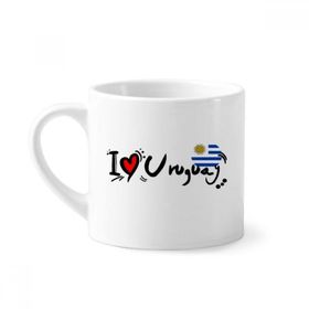 Dıythinker 170 ml Beyaz I Love Uruguay Kelime Bayrağı Aşk Kalp İllüstrasyon Mini Kahve Seramik Kupa