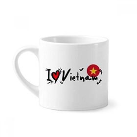 Dıythinker 170 ml Beyaz I Love Vietnam Kelime Bayrağı Aşk Kalp İllüstrasyon Mini Kahve Seramik Kupa