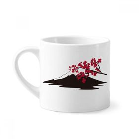 Dıythinker 170 ml Beyaz Japon Sakura ve Fuji Desenli Mini Kahve Seramik Kupa