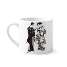 Dıythinker 170 ml Beyaz Japonya Eskizi Japon Tarzı Sanat Mini Kahve Seramik Kupa