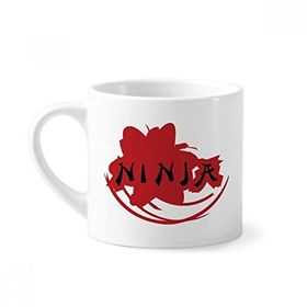 Dıythinker 170 ml Beyaz Japonya Ninja Kelimeler Sakura Silüeti Mini Kahve Seramik Kupa
