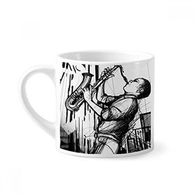 Dıythinker 170 ml Beyaz Jazz Müzik Sokak Kültürü İllüstrasyon Mini Kahve Seramik Kupa