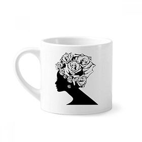 Dıythinker 170 ml Beyaz Kadın Gül Siyah Beyaz Çiçek Bitki Mini Kahve Seramik Kupa