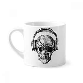 Dıythinker 170 ml Beyaz Kafatası Kulaklık Müzik Çılgın Desenli Mini Kahve Seramik Kupa