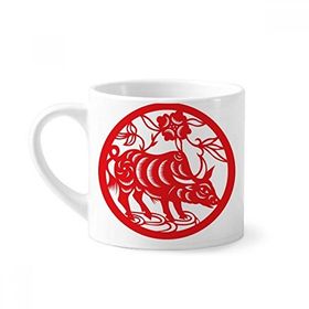 Dıythinker 170 ml Beyaz Kağıt Kesimli Öküz Hayvan Çin Zodyak Sanatı Mini Kahve Seramik Kupa
